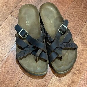 Womens Braided Leather Slide Sandals - Brown